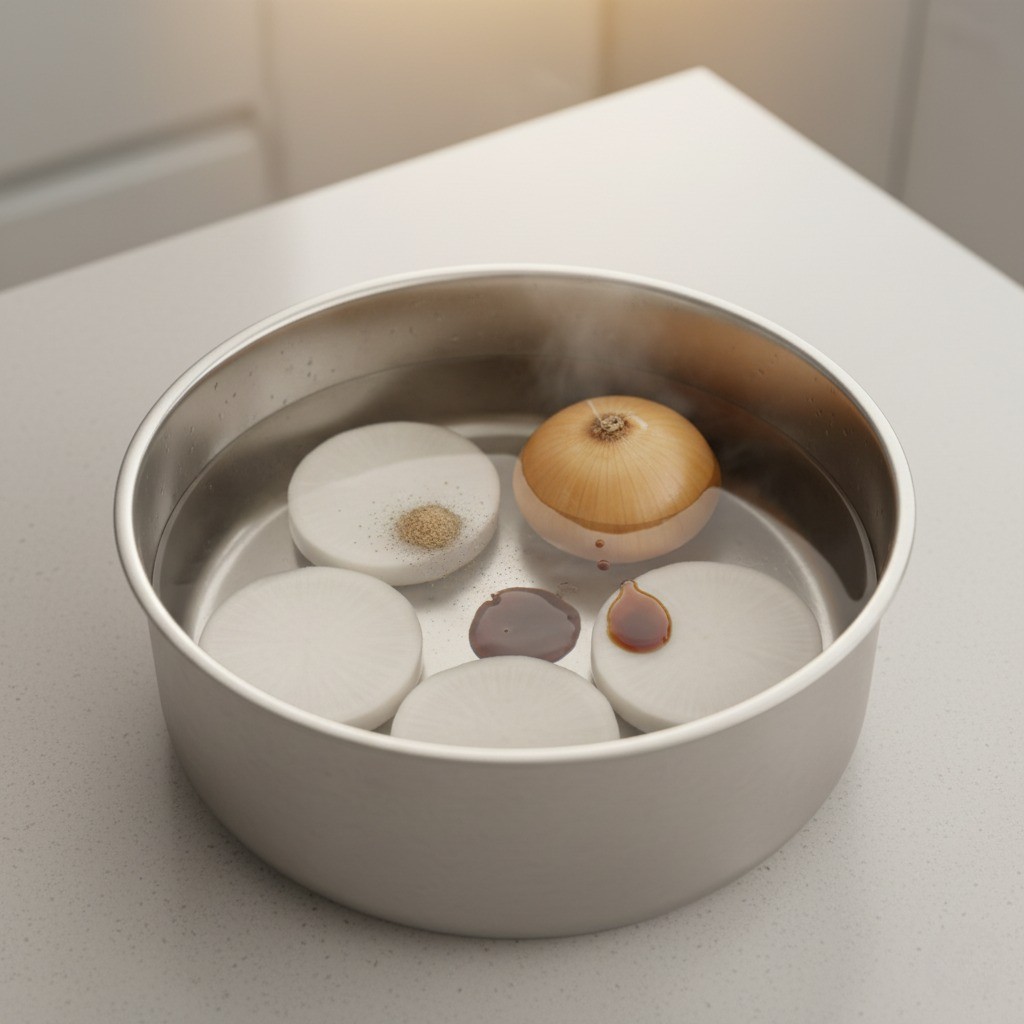 백종원 어묵전골 육수 베이스 만들기 - 무, 멸치가루 넣고 끓이기