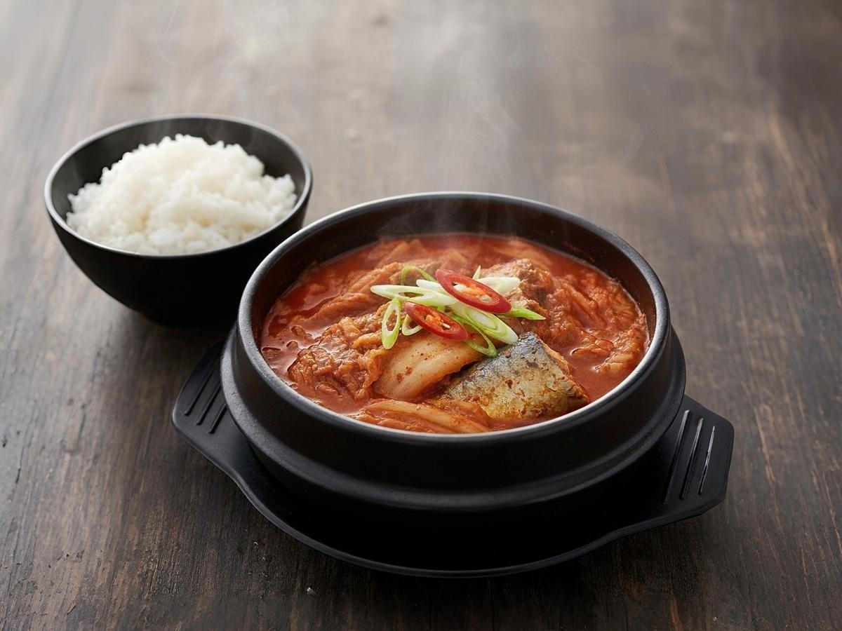 김이 모락모락 나는 뚝배기 속 백종원 고등어 김치찜