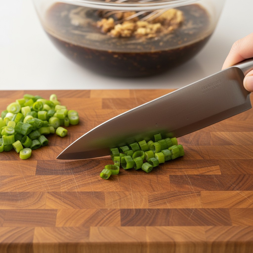 LA갈비 양념의 시원한 맛을 내기 위해 송송 썬 대파를 듬뿍 추가하는 모습