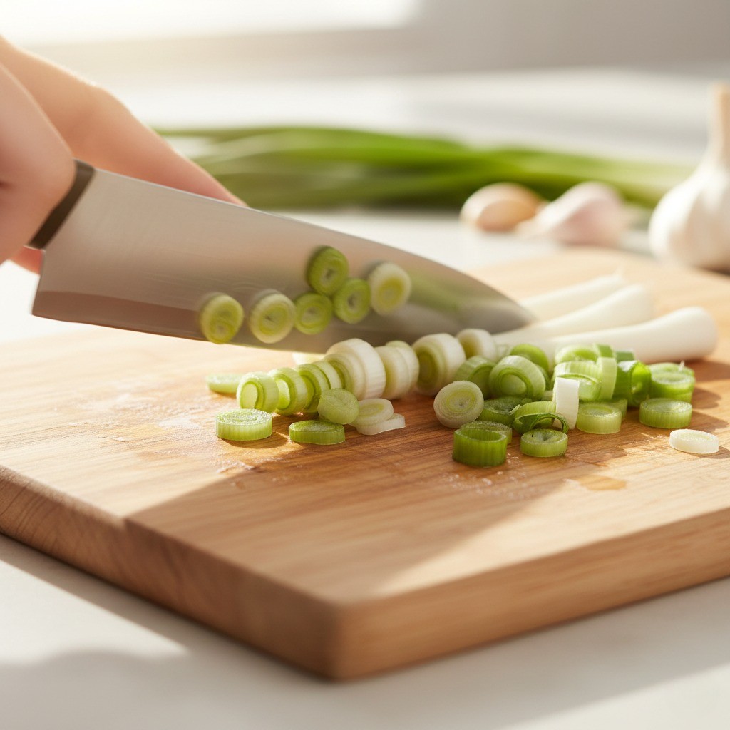 도라지 나물 볶음에 풍미를 더해줄 대파 송송 썰기