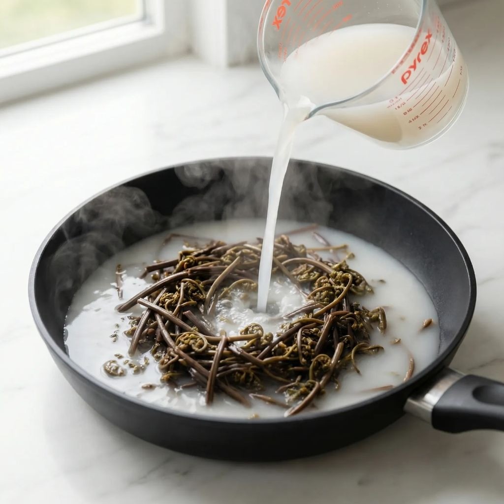 국간장과 액젓으로 감칠맛을 내고 설탕으로 쓴맛을 잡으며 졸이는 모습