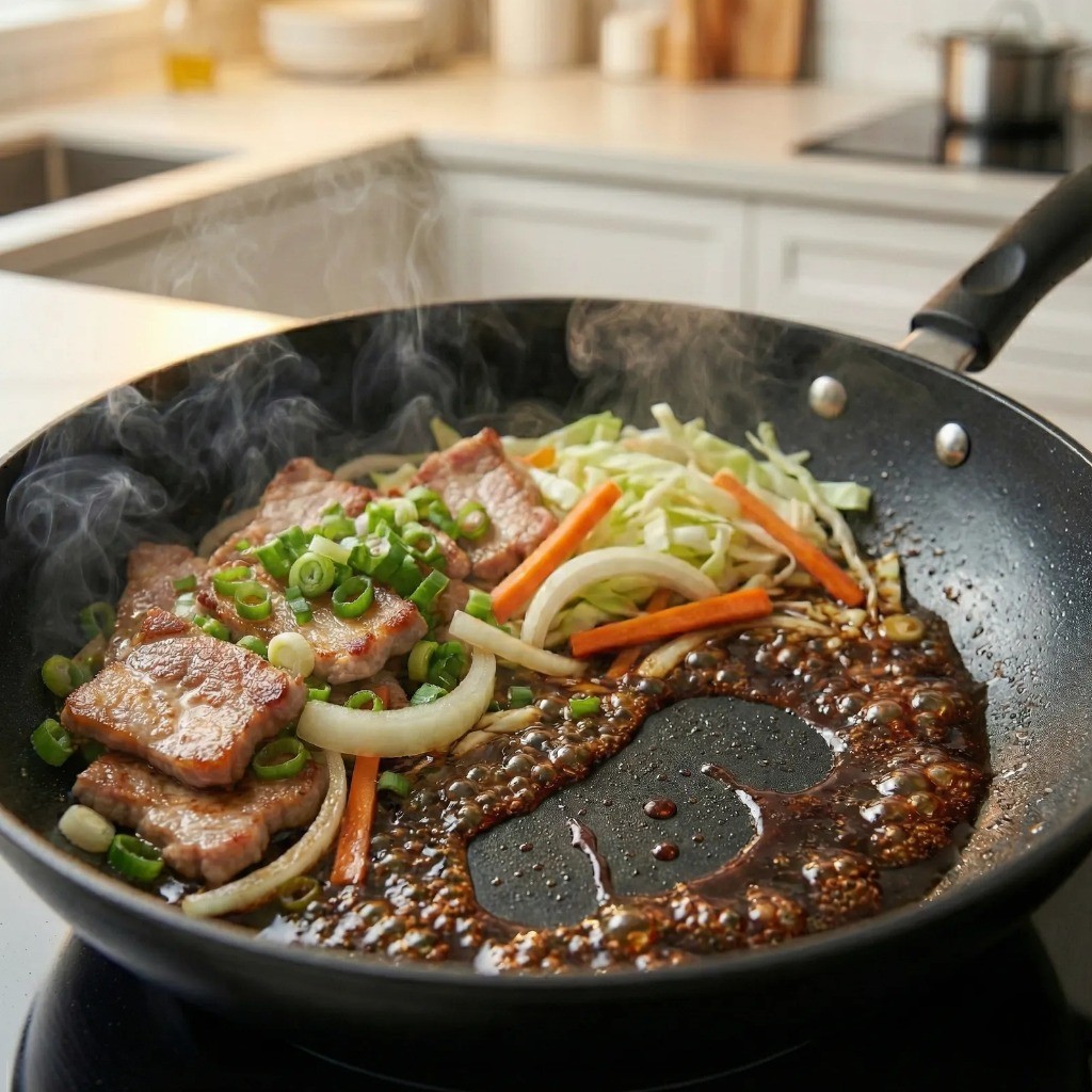 집에서 불맛 내는 법 - 볶은 재료 옆에 간장을 눌러 태우는 꿀팁