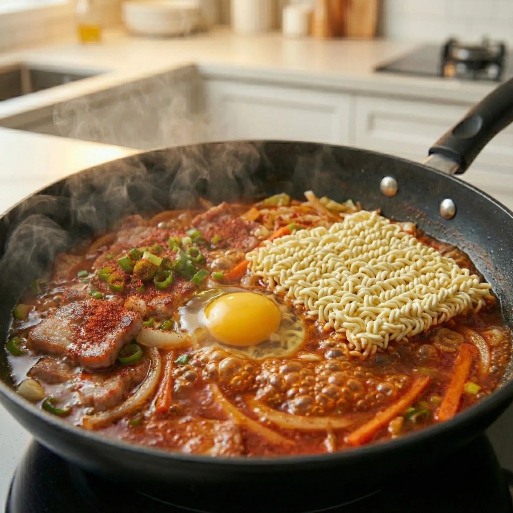 라면 끓이기 마무리 - 면과 스프, 달걀을 넣어 완성하는 백종원 짬뽕라면