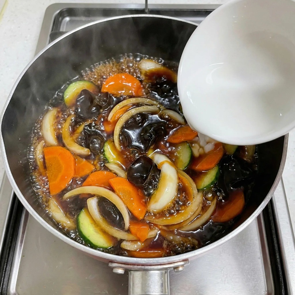 탕수육 소스 황금레시피 - 전분물로 농도 맞추는 소스 제조 과정