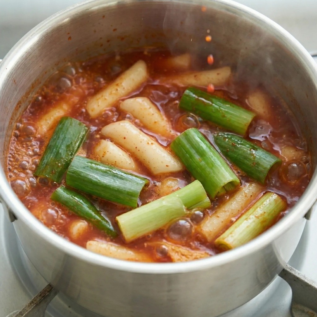 국물 떡볶이 레시피 떡과 대파 넣고 끓이는 과정