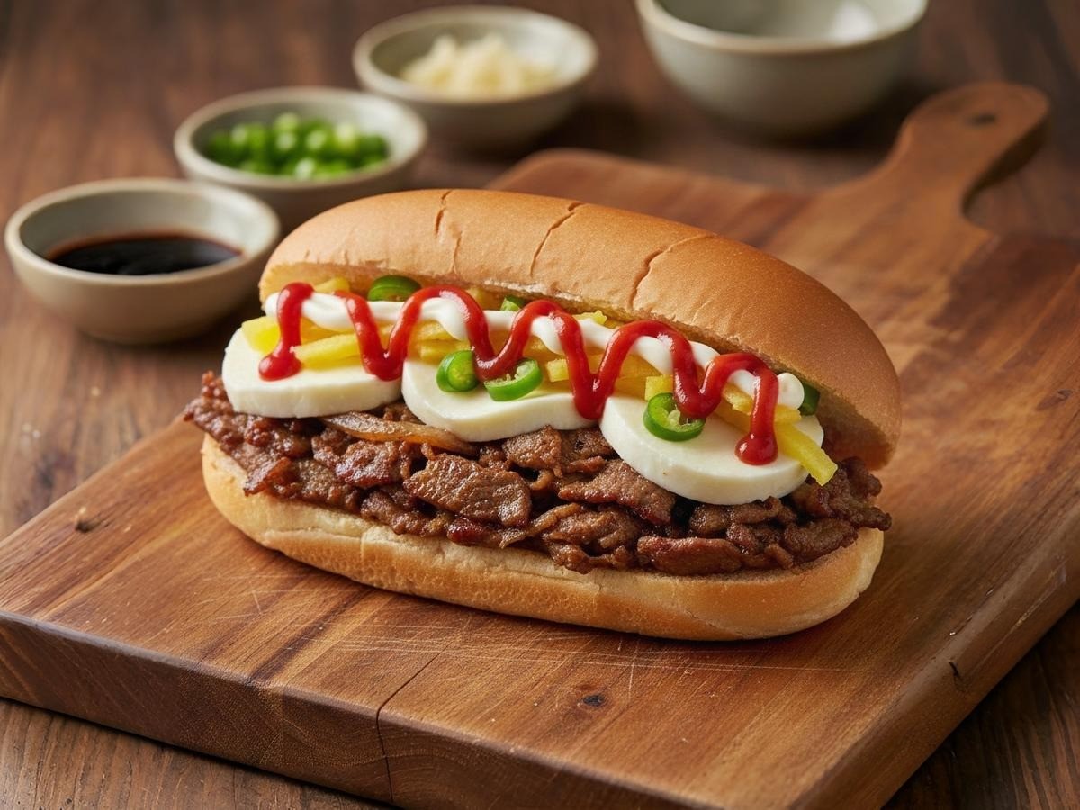 백종원 레시피로 만든 한국식 필리 치즈 스테이크 불고기 버거 완성 모습
