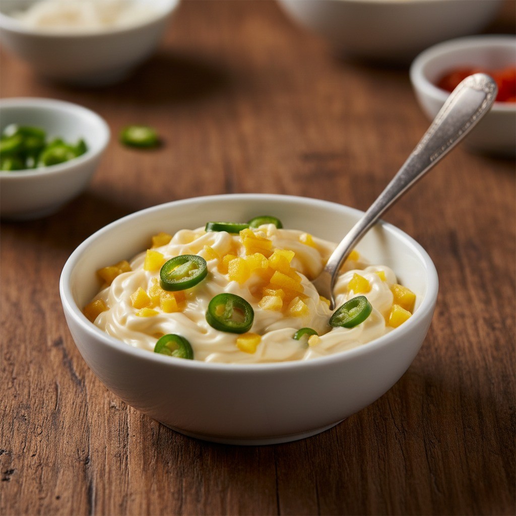 다진 단무지와 청양고추를 마요네즈와 섞어 만든 불고기 버거 특제 소스