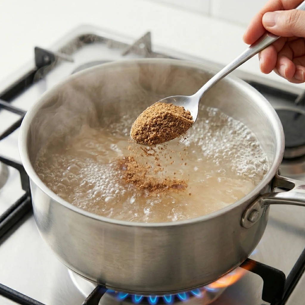 김치 수제비 멸치 육수 만들기 - 끓는 물에 멸치가루를 넣어 진한 국물 내는 법