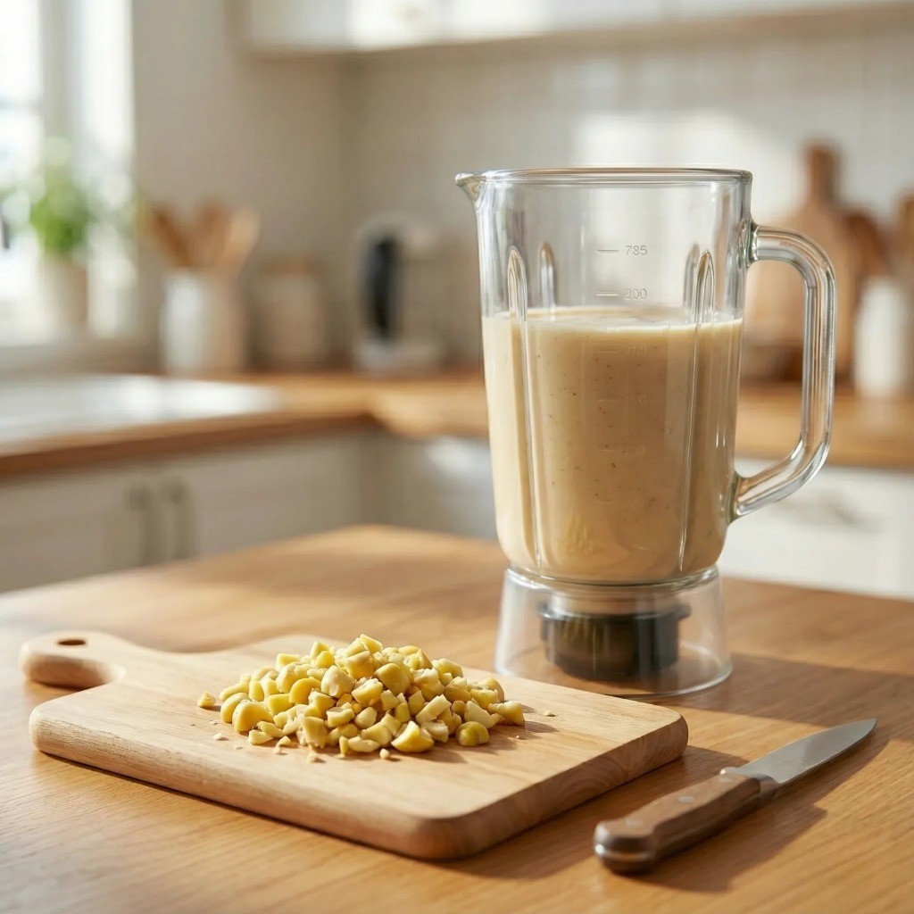 밤죽 식감을 위한 다진 밤과 믹서기에 곱게 간 밤물 준비