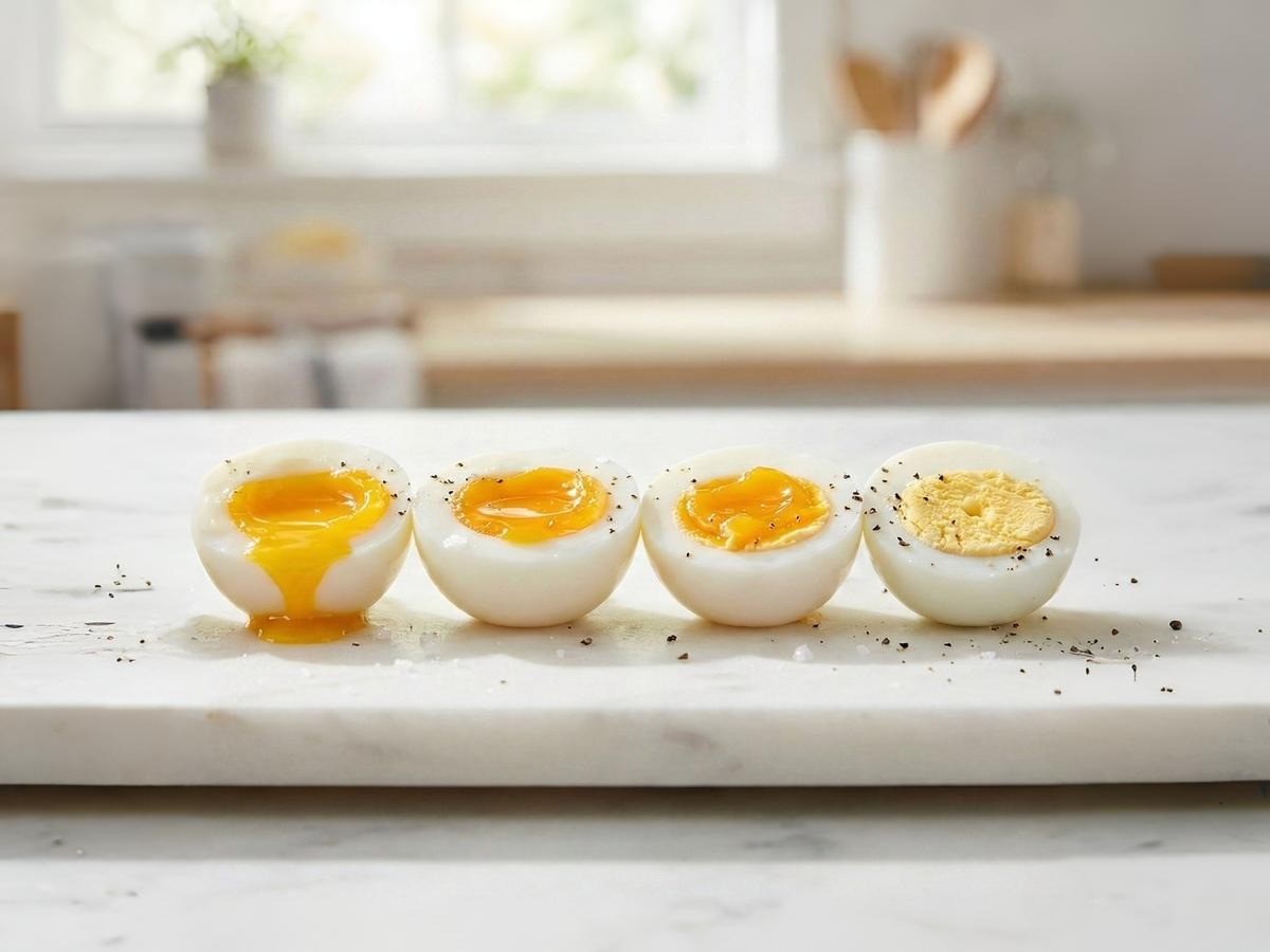 백종원 계란 삶기 시간표 - 10분 반숙부터 14분 완숙까지 시간대별 노른자 단면 비교