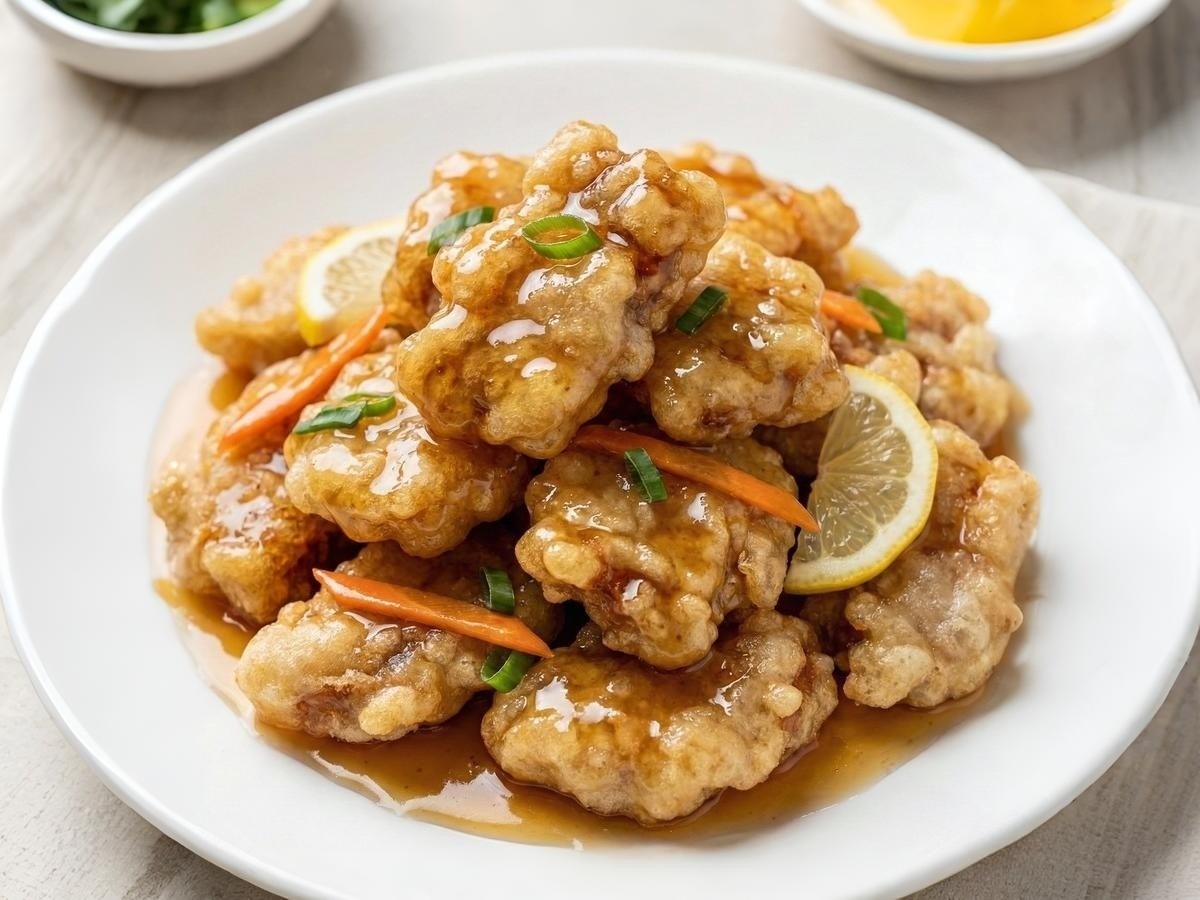 백종원 레시피로 만든 바삭하고 쫀득한 꿔바로우 완성 접시