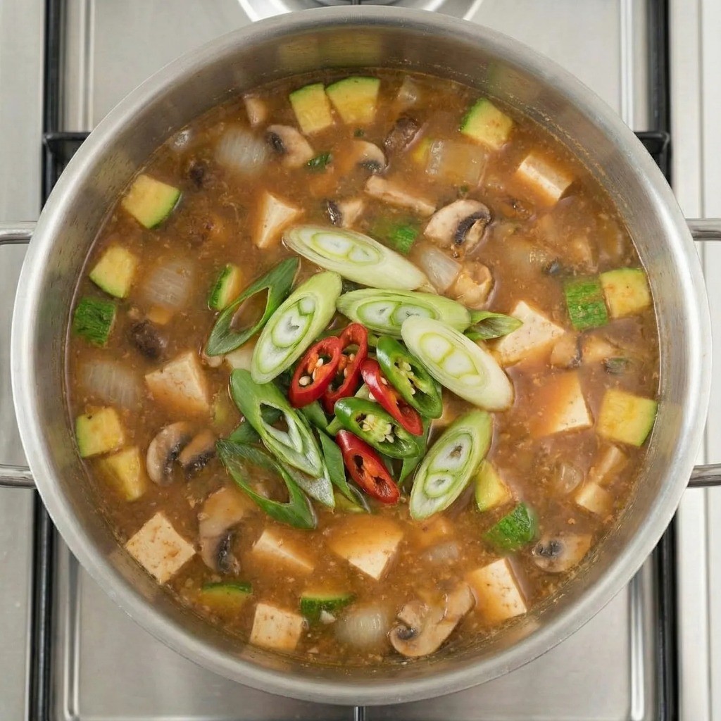 대파와 청양고추를 넣어 얼큰하게 마무리하는 된장찌개