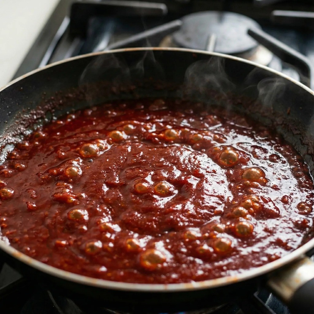양념장이 보글보글 끓어오르는 모습