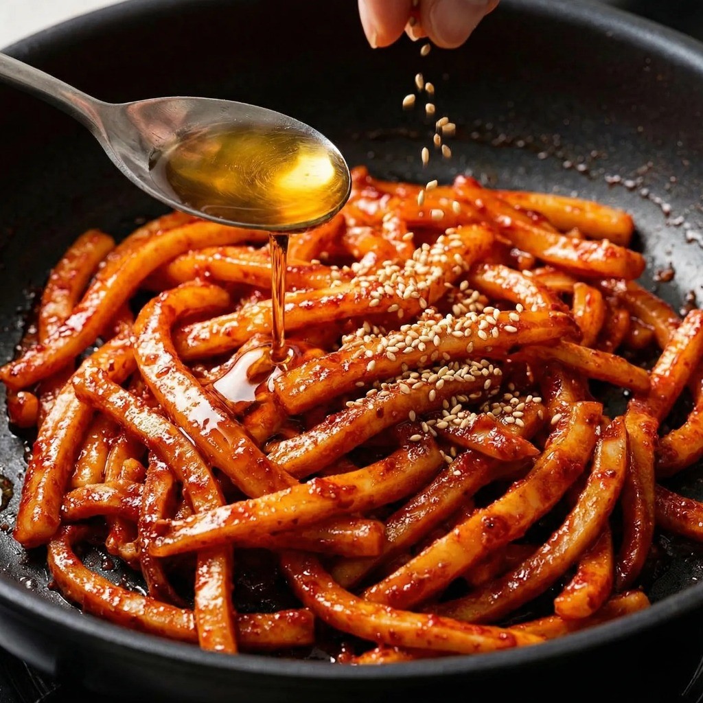 참기름과 통깨를 뿌려 고소하게 마무리하는 진미채볶음