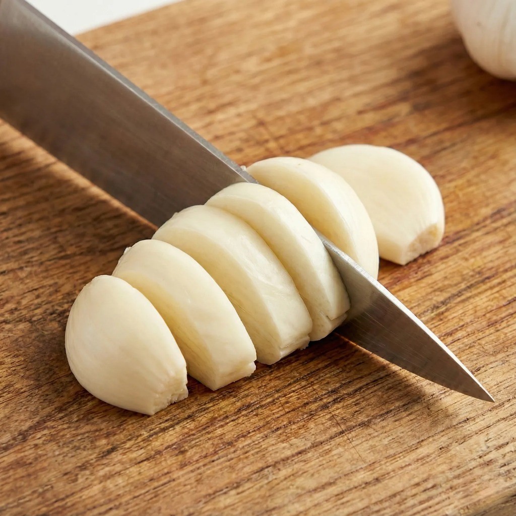 마늘 손질 - 닭똥집 볶음에 넣을 통마늘 편 썰기