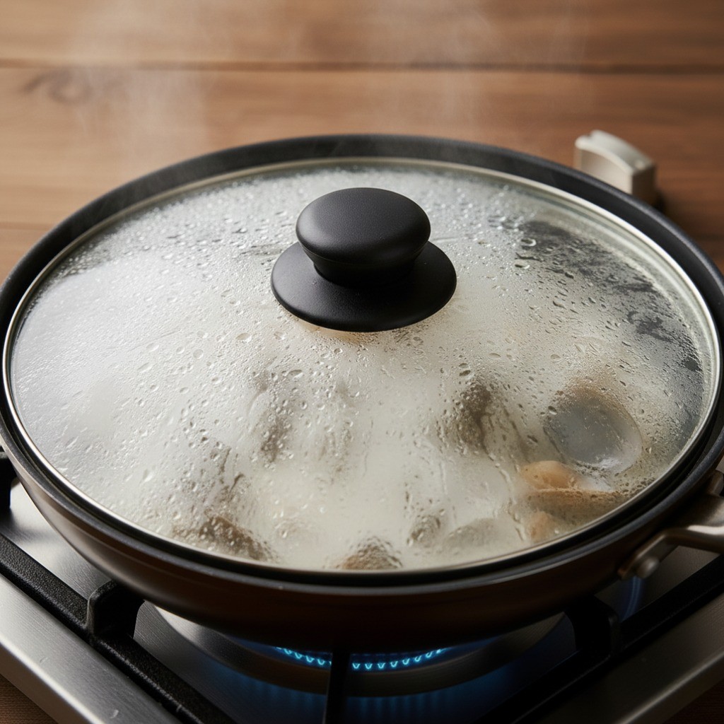 백종원 바지락 볶음 레시피 4단계: 뚜껑을 덮어 익힌 후 대파로 마무리한 모습