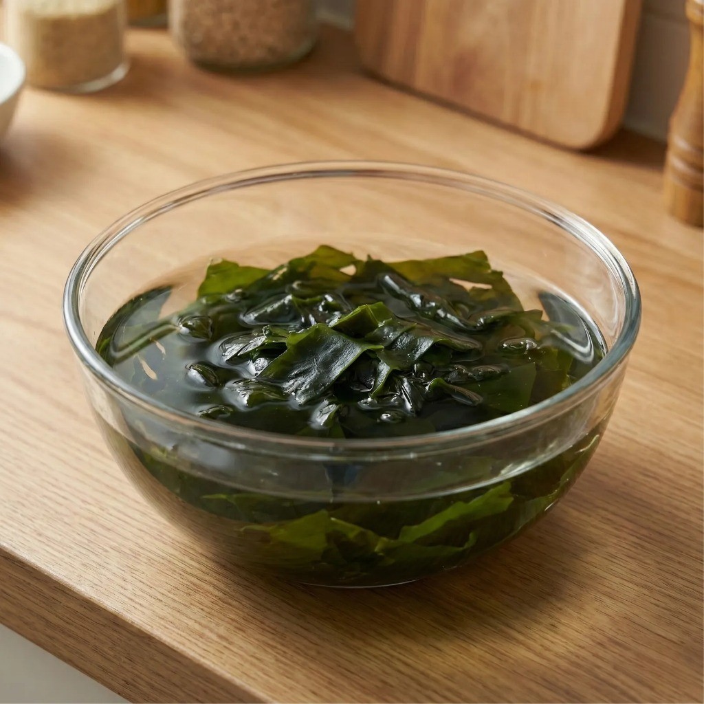 마른 미역을 물에 불리고 먹기 좋게 자르는 손질 방법