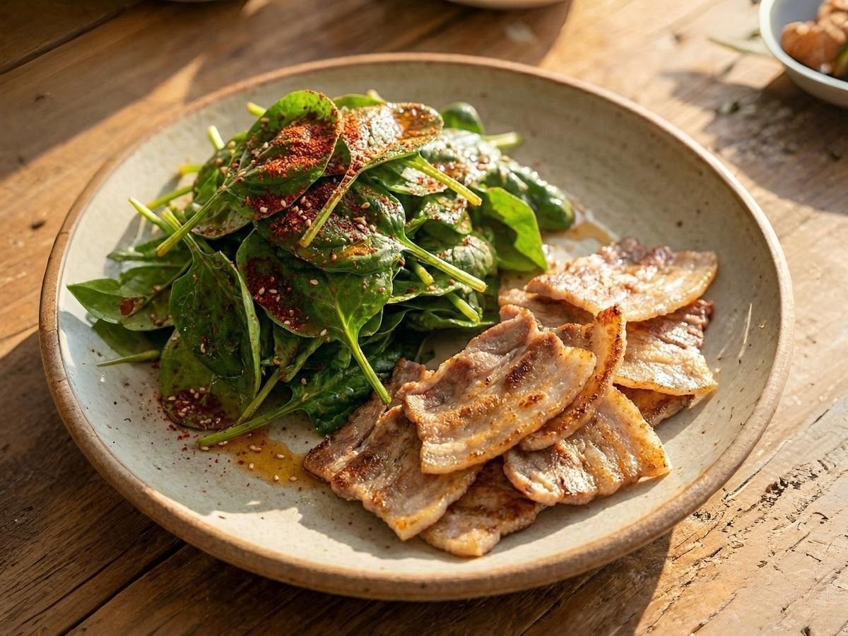 백종원 시금치 무침과 대패 삼겹살 구이 - 파절이 대신 먹는 고기 쌈 레시피