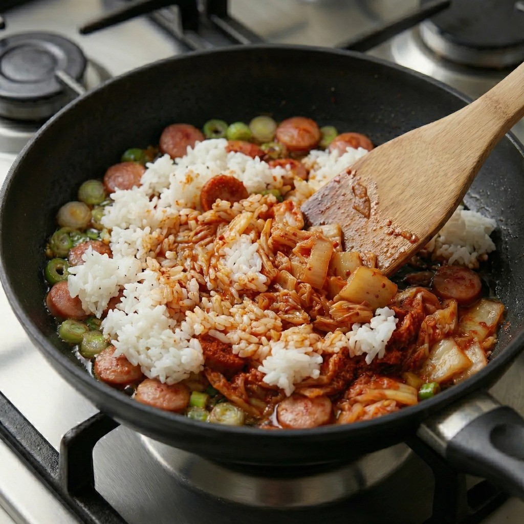 실패 없는 김치볶음밥 팁: 불을 끄고 밥과 볶은 김치 양념 골고루 비비기