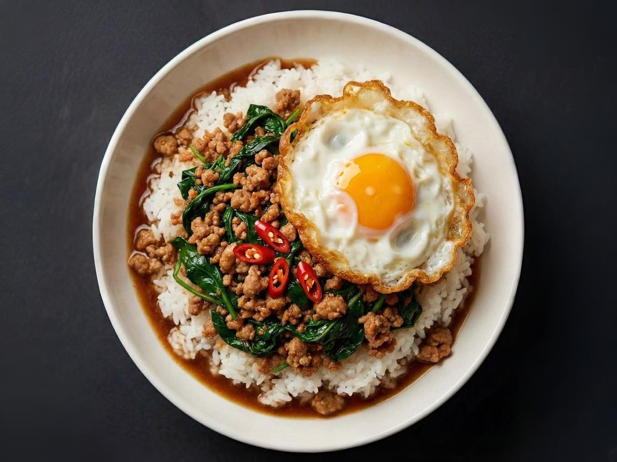 백종원 태국식 시금치 덮밥(팟카파오무쌉) 완성 요리 플레이팅