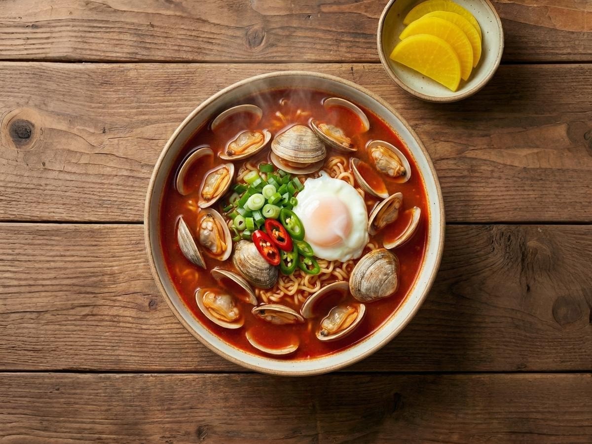 백종원 바지락 라면 완성 - 시원한 국물의 해장 라면 레시피