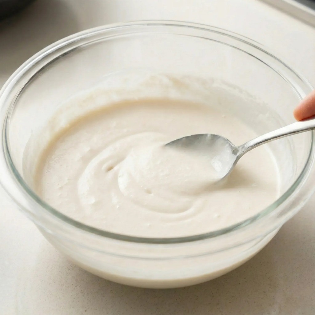 부침가루에 물, 다진 마늘, 멸치액젓을 넣고 섞어 감칠맛 나는 부추전 반죽 만들기