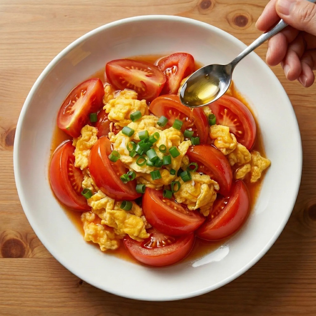 완성된 토마토 달걀 볶음 플레이팅 - 초간단 자취 요리 추천
