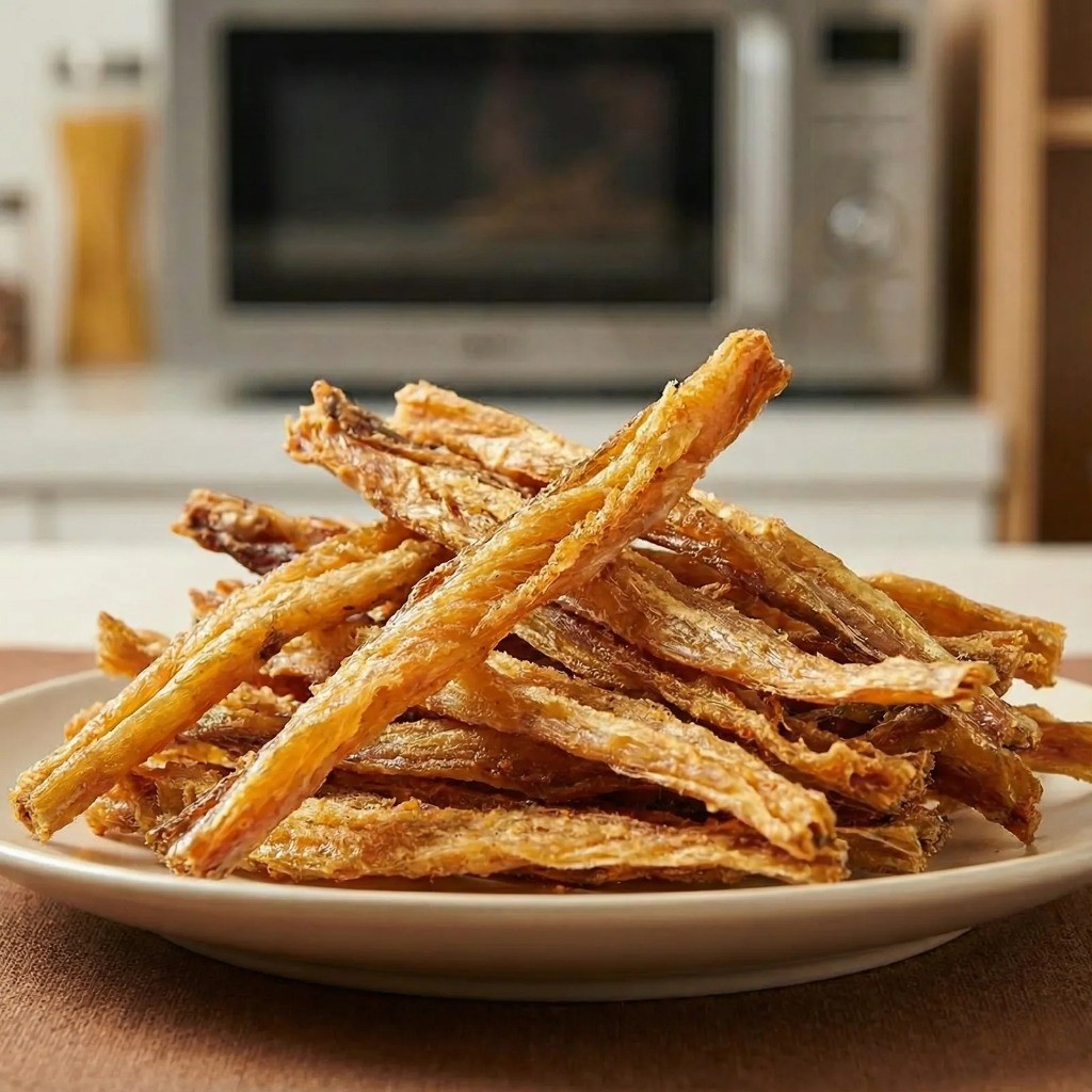 전자레인지로 바삭하게 조리한 북어포와 먹태 마른안주