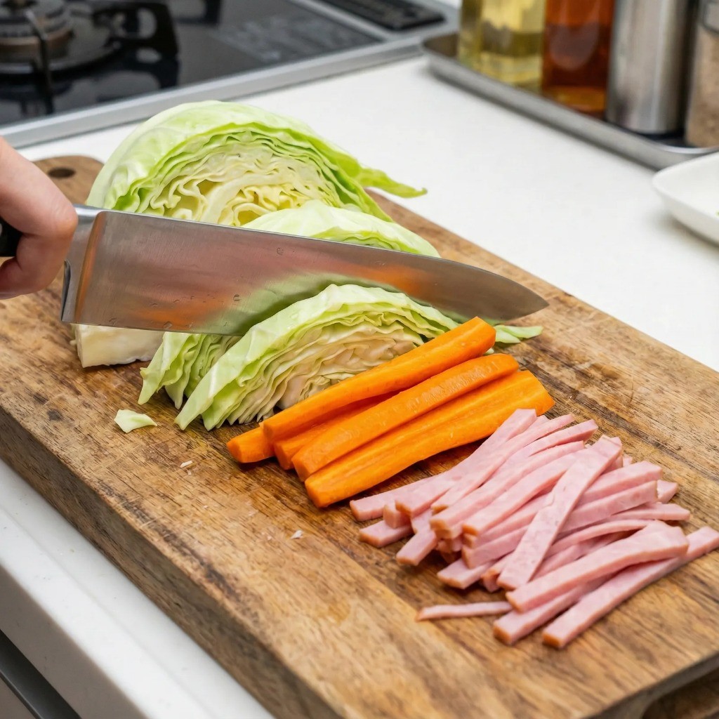 멕시칸 샐러드 재료 손질 - 양배추와 당근 가늘게 채 썰기