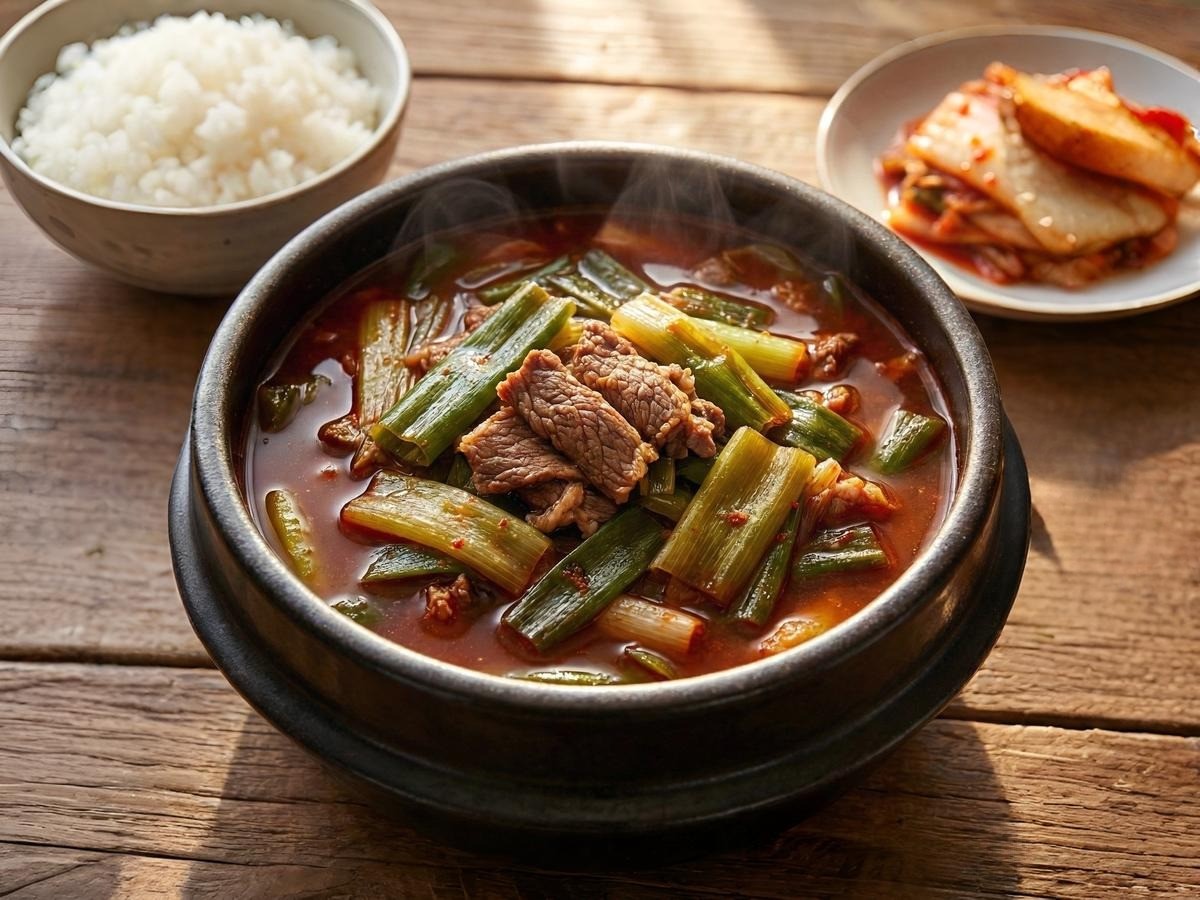 백종원 파개장 레시피로 만든 얼큰하고 달큰한 대파 육개장 완성 사진