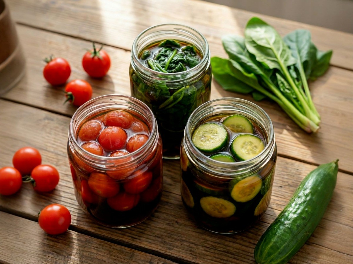 백종원 만능 장아찌 소스로 만든 시금치, 방울토마토, 오이 모둠 수제 장아찌 완성 사진