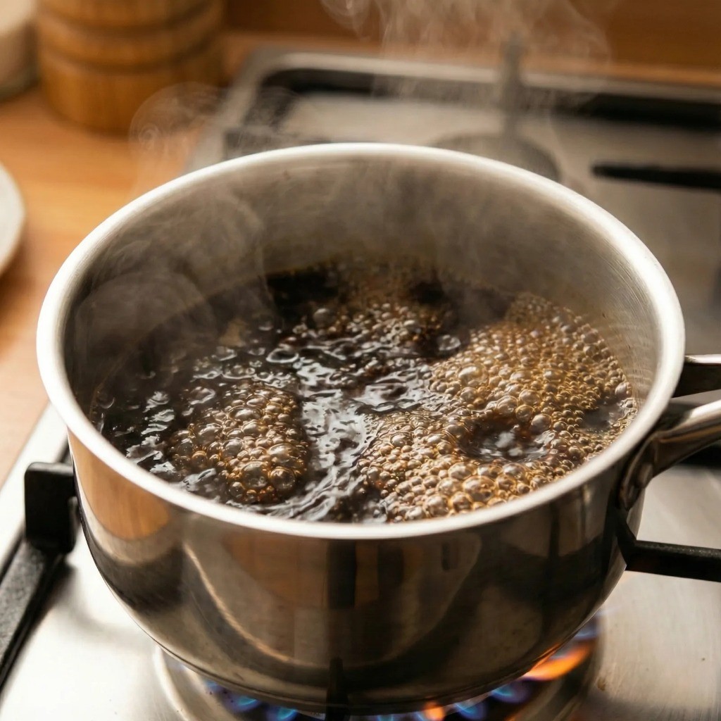 백종원 만능 장아찌 소스 만들기 재료(간장, 물, 설탕)를 냄비에 넣고 끓이는 과정