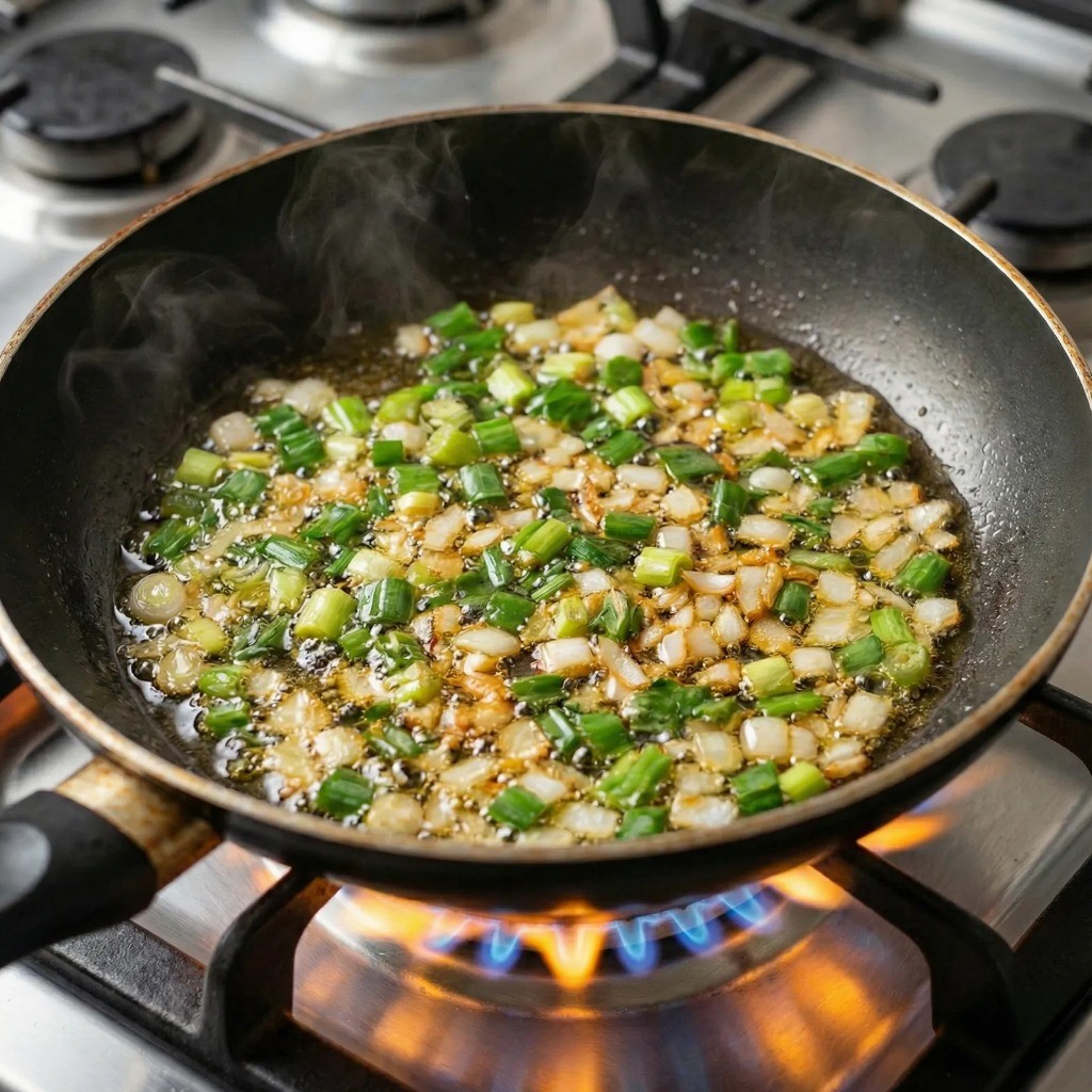 짜장 소스 풍미를 위한 파기름과 양파기름 내는 과정