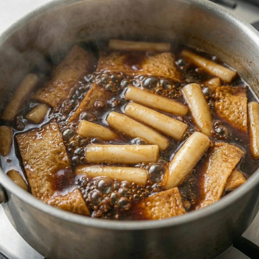 아이들 간식으로 좋은 맵지 않은 백종원 짜장 떡볶이 조리 완료