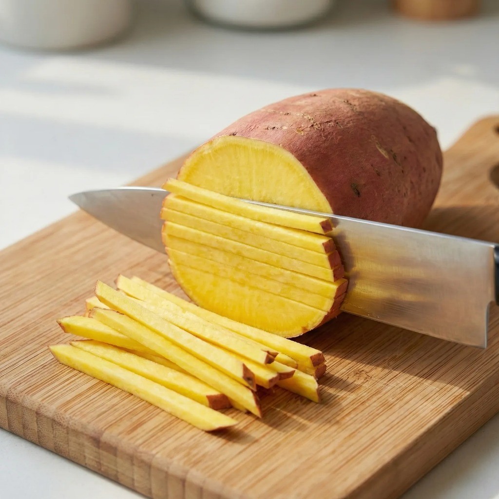 고구마 생채 비빔밥 재료 손질, 고구마 얇게 채 썰기 과정