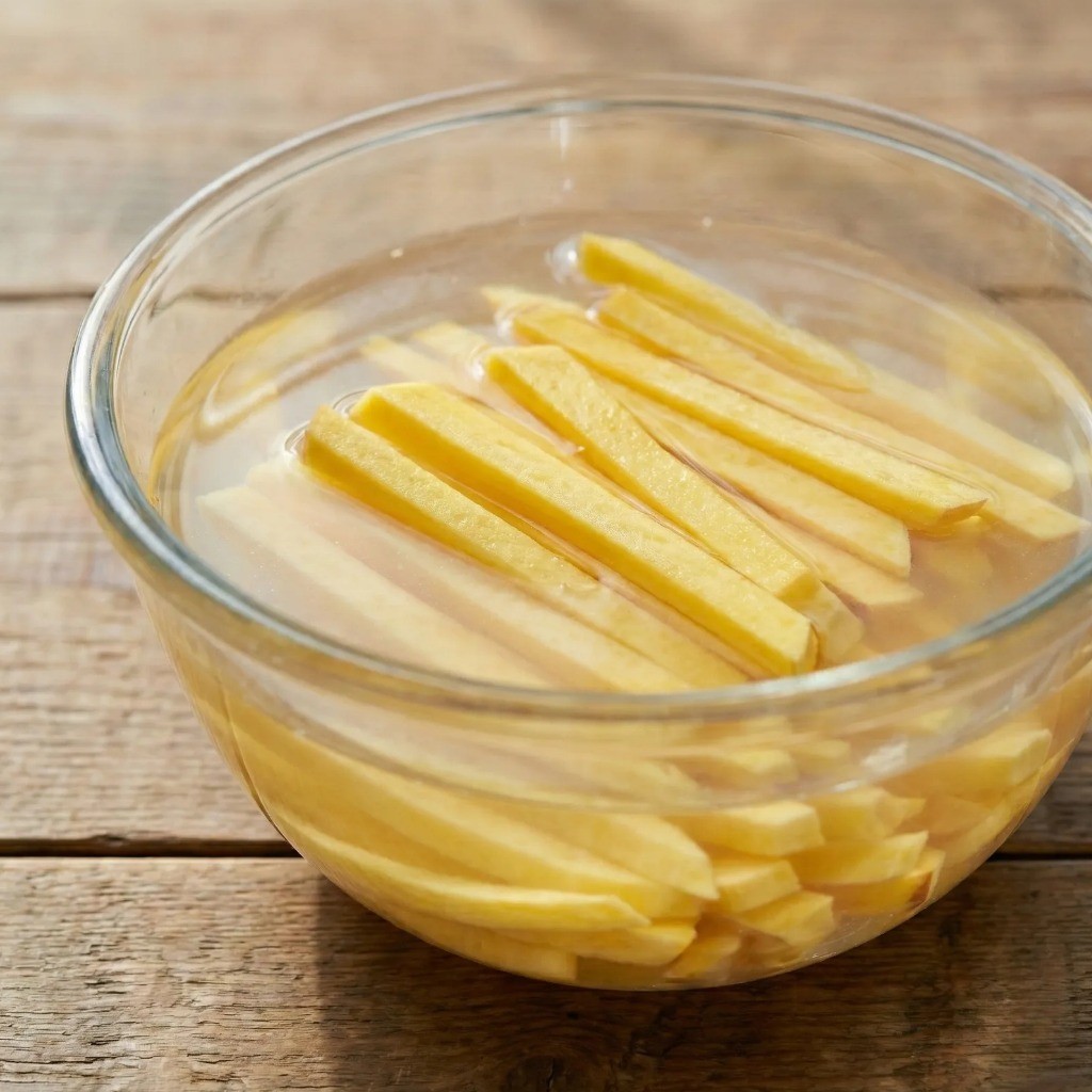 고구마 전분 제거를 위해 찬물에 담근 모습, 아삭한 식감 꿀팁