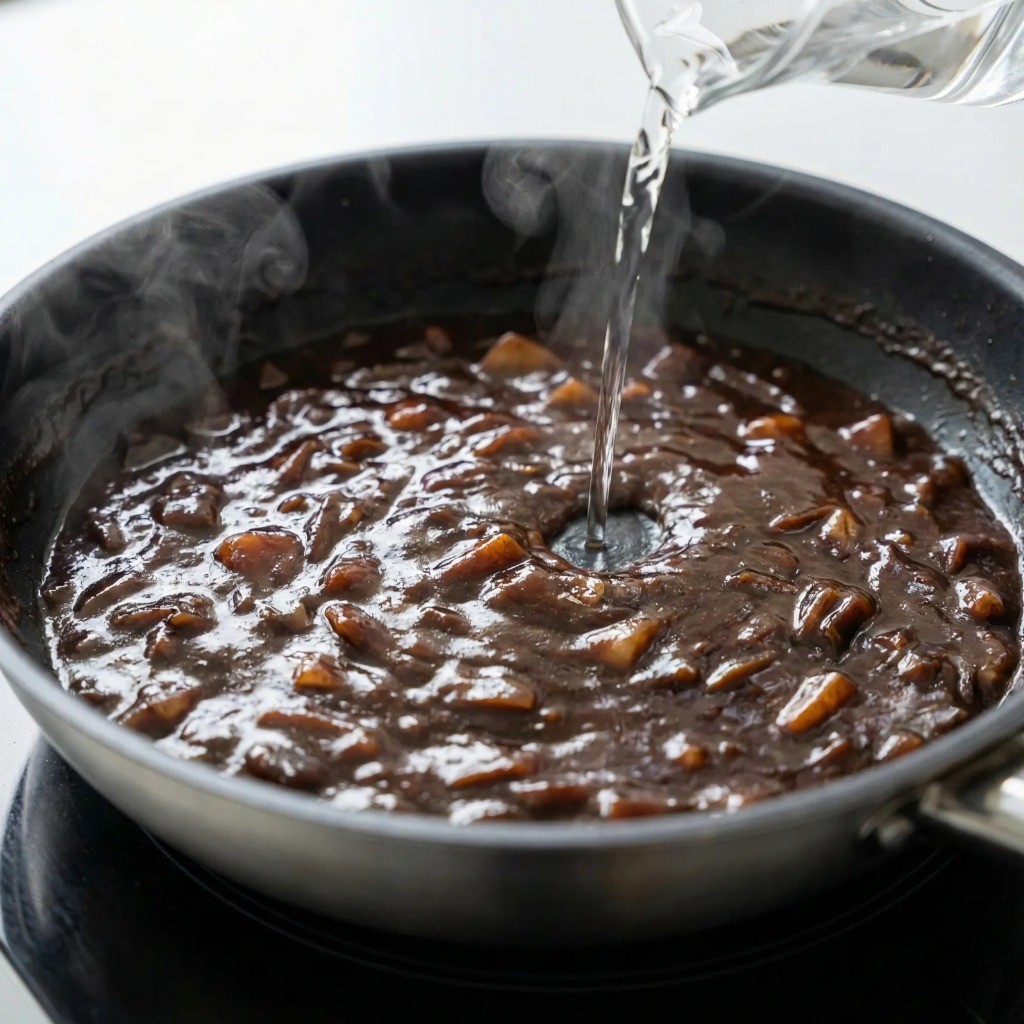 짜장덮밥 소스 만들기 - 물을 넣어 뻑뻑하지 않게 농도 조절하는 방법