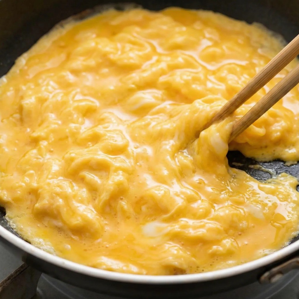 오므라이스 달걀 지단 만들기 - 부드러운 반숙 스크램블 에그 덮기