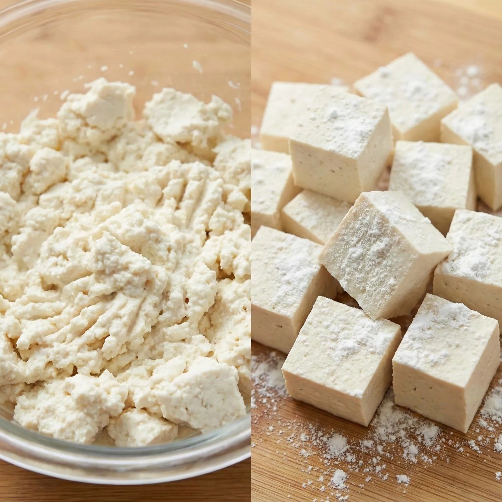 두부 손질 방법 - 다이어트용 으깬 두부와 튀긴 두부 비교