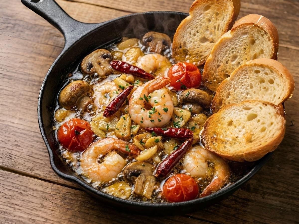 백종원 감바스 알 아히요 완성 - 마늘과 새우가 어우러진 스페인 요리