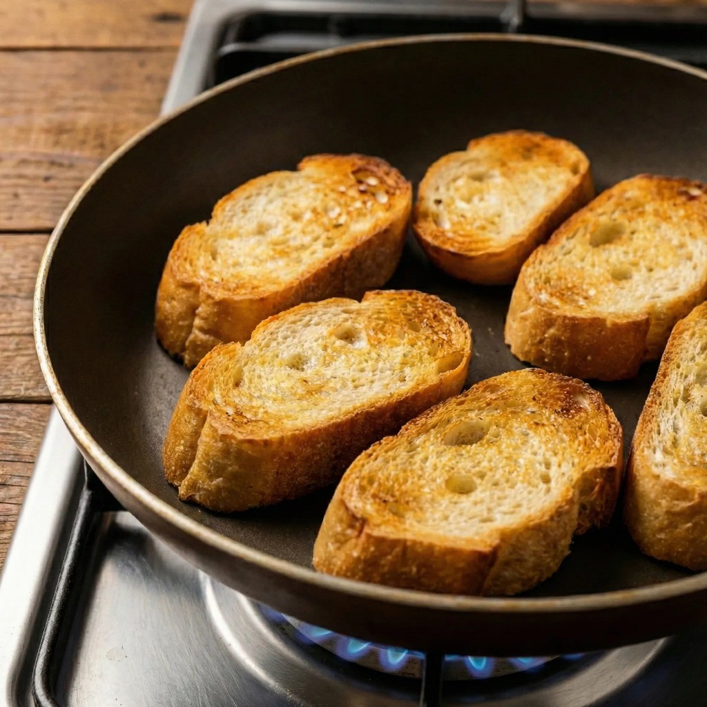 감바스용 바게트 빵 굽기 - 팬이나 토스트기 활용