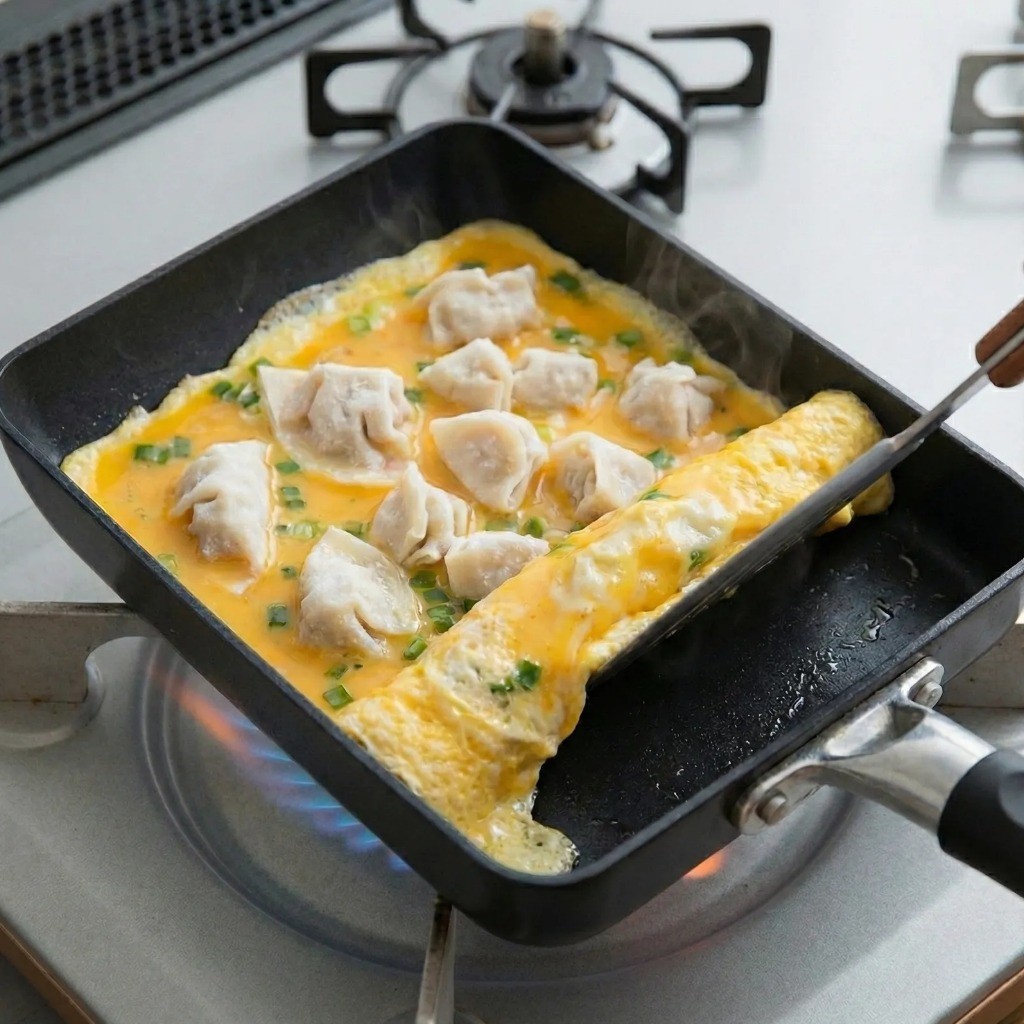 프라이팬에 식용유 두르고 만두 달걀말이 조리하는 방법