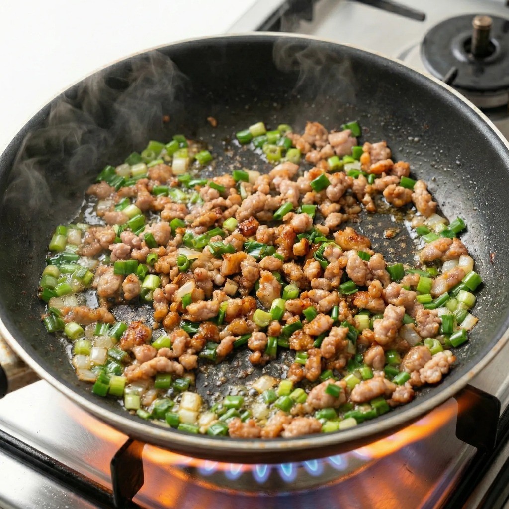 백종원 열무 덮밥 레시피 - 파기름에 다진 돼지고기 노릇하게 볶기