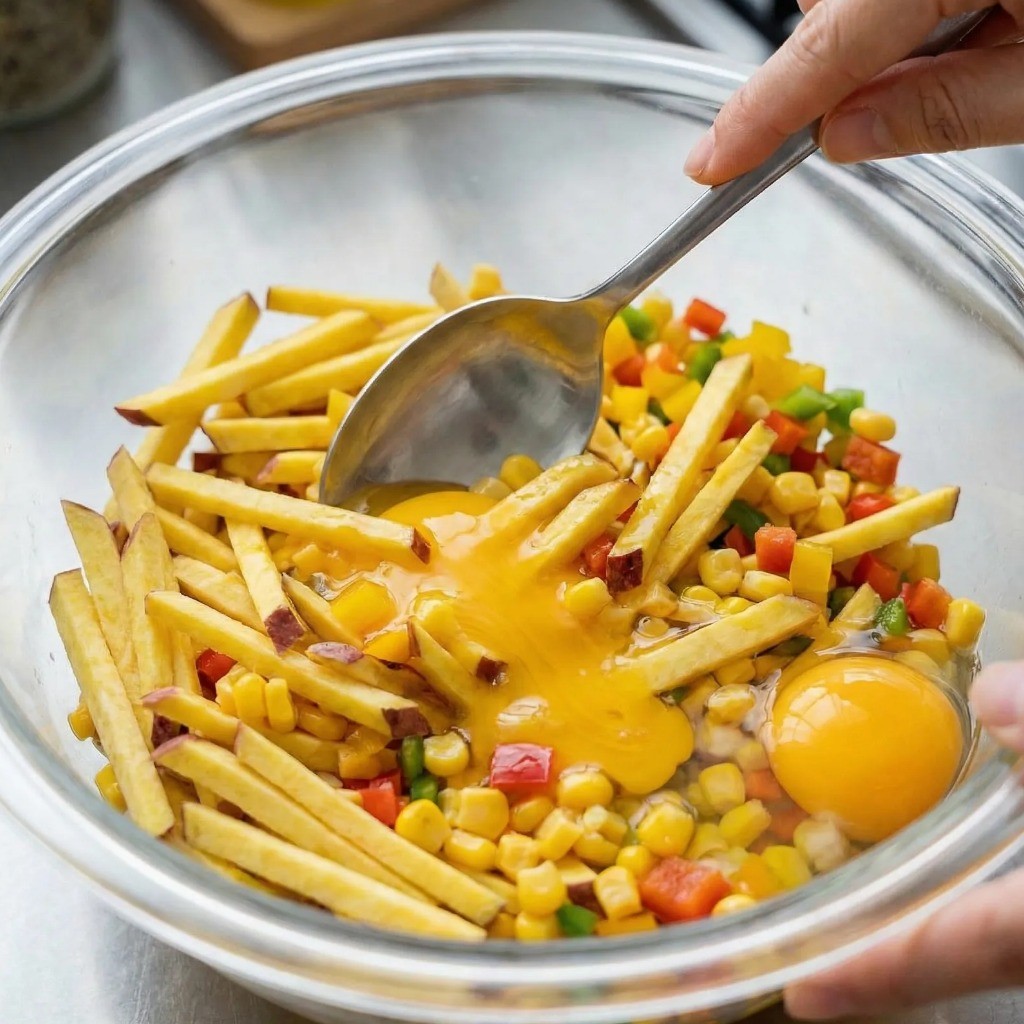 고구마 피자 반죽 만들기 달걀 섞는 과정