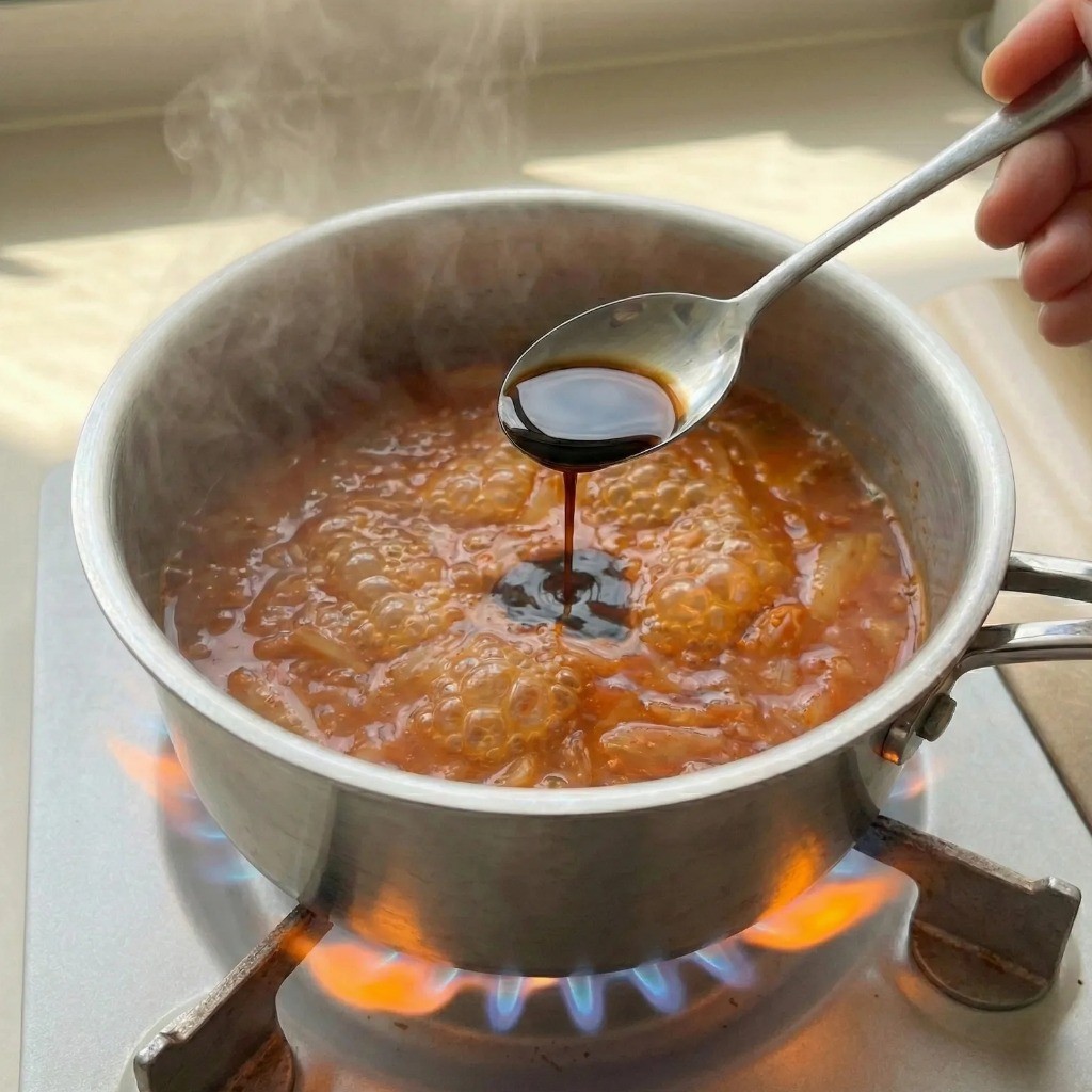 김치죽 밑간 맞추기 - 끓는 물에 국간장 1큰술 넣어 감칠맛 내기