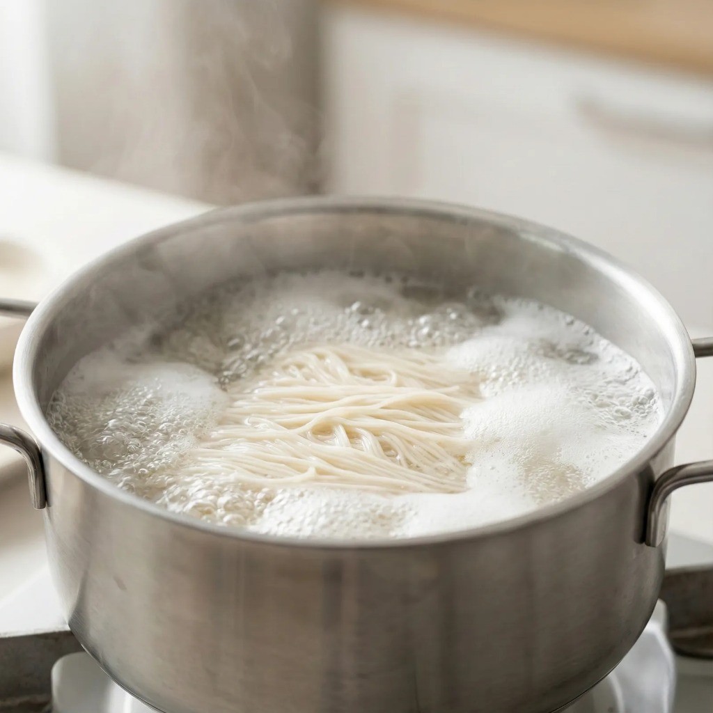 쫄깃한 비빔국수 면 삶는 법, 끓는 물에 소면 넣기