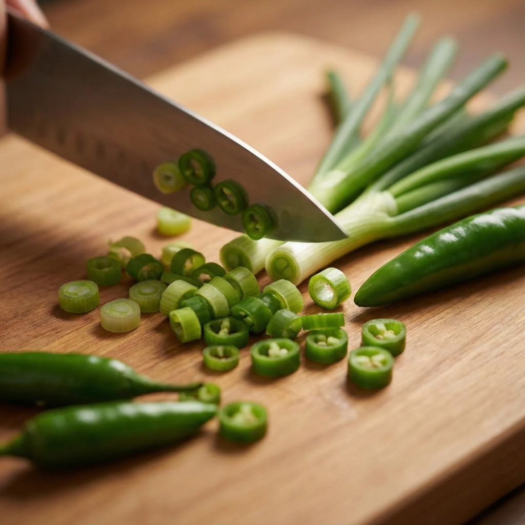 백종원 두부조림 재료 손질, 대파와 청양고추 송송 썰기