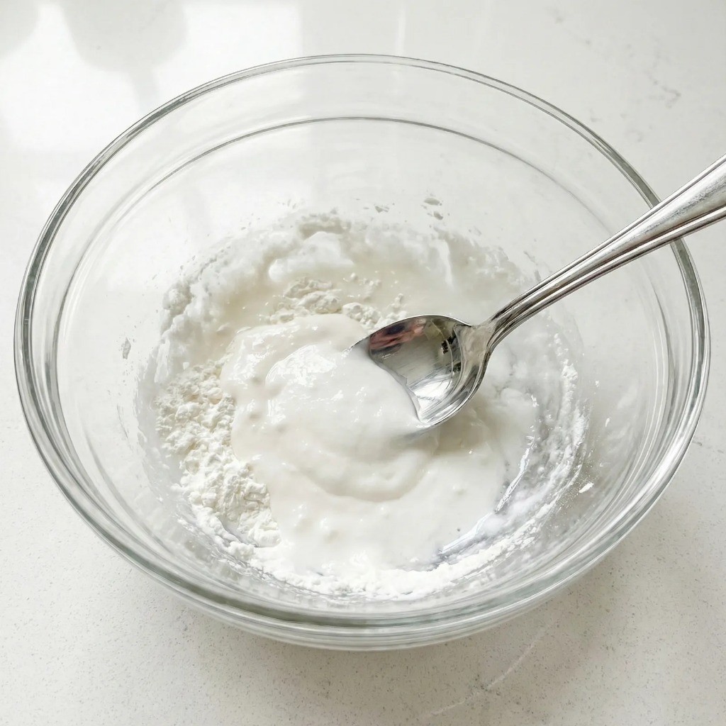 옥수수전 반죽 만들기, 전분가루와 물을 섞어 꾸덕한 농도 맞추기