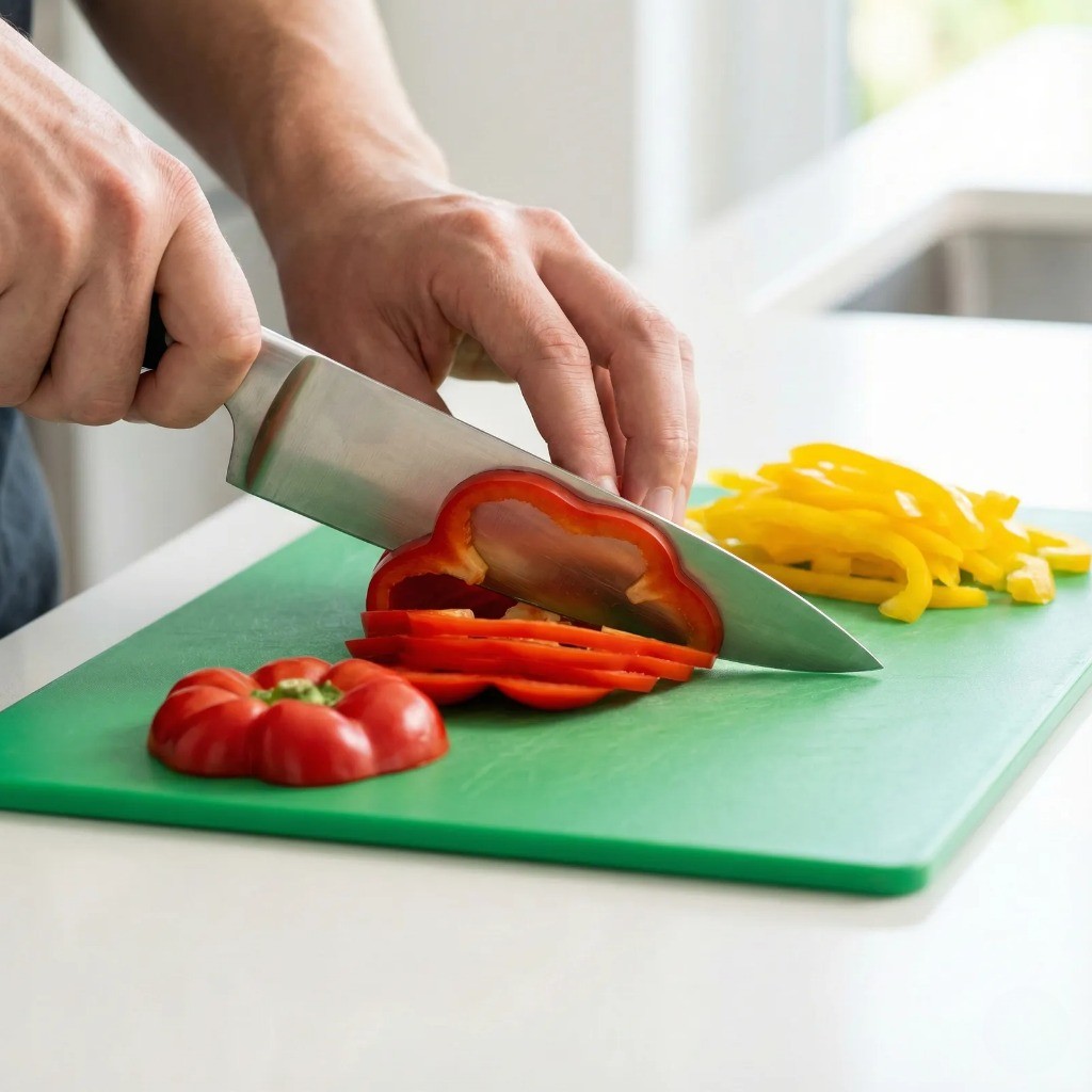 파프리카 무침 재료 손질 - 씨를 제거하고 얇게 채 썬 노랑 빨강 파프리카