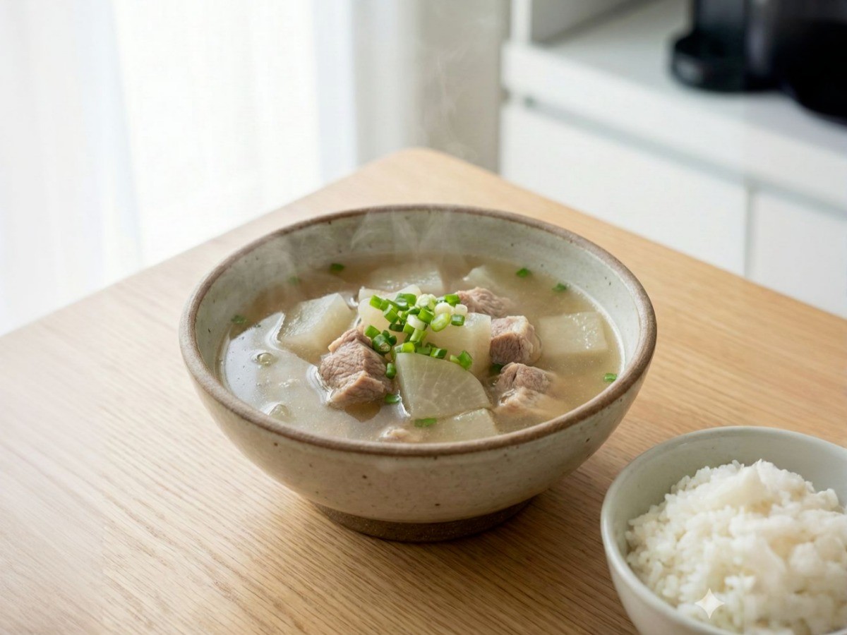 백종원 돼지고기 무국 완성 - 뒷다리살로 끓인 시원하고 개운한 국물 요리